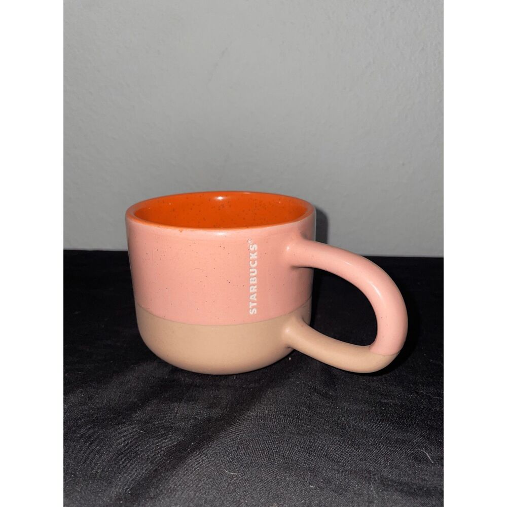 Starbucks 2018 Pink Orange Tan Speckled Ceramic Mug 12 oz Long Handle